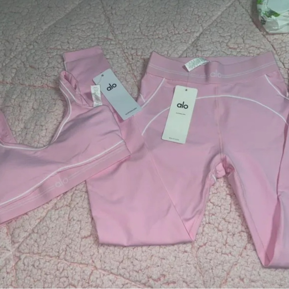 ALO Yoga Pink Leggings Full-Length Stretchy Bottoms - Picture 1 of 1